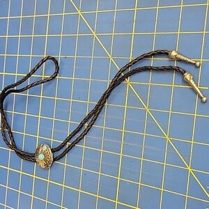 Bolo Silver Tone Turquoise Accent Black Braided Pleather